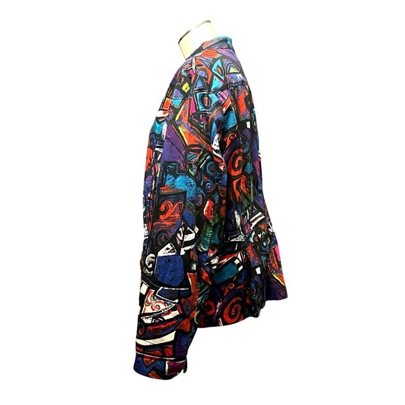 Chicos Abstract Print Jacket Button Front Colorful Artsy Statement Shacket SZ 2 - Picture 2 of 9